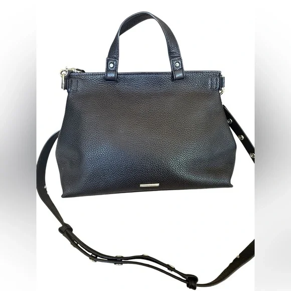 Rebecca Minkoff Keith black pebbled leather suede medium size satchel purse - Picture 4 of 14